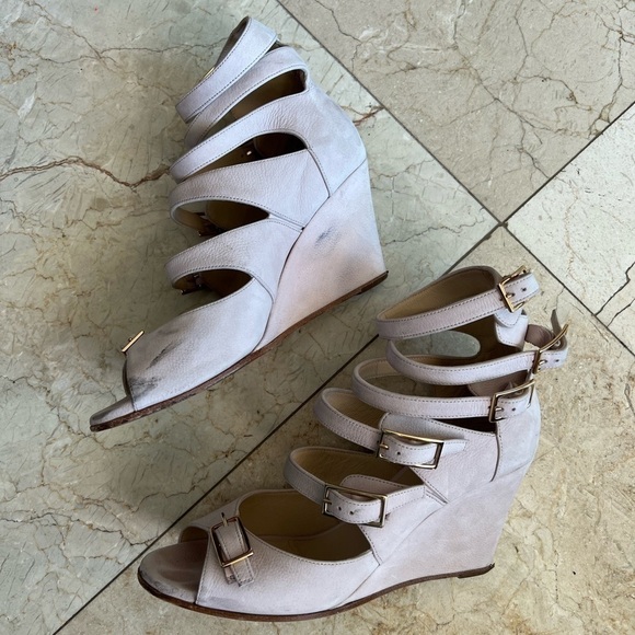 Chloe Suede Multi Straps Open Toe Wedge Sandal - Picture 3 of 16